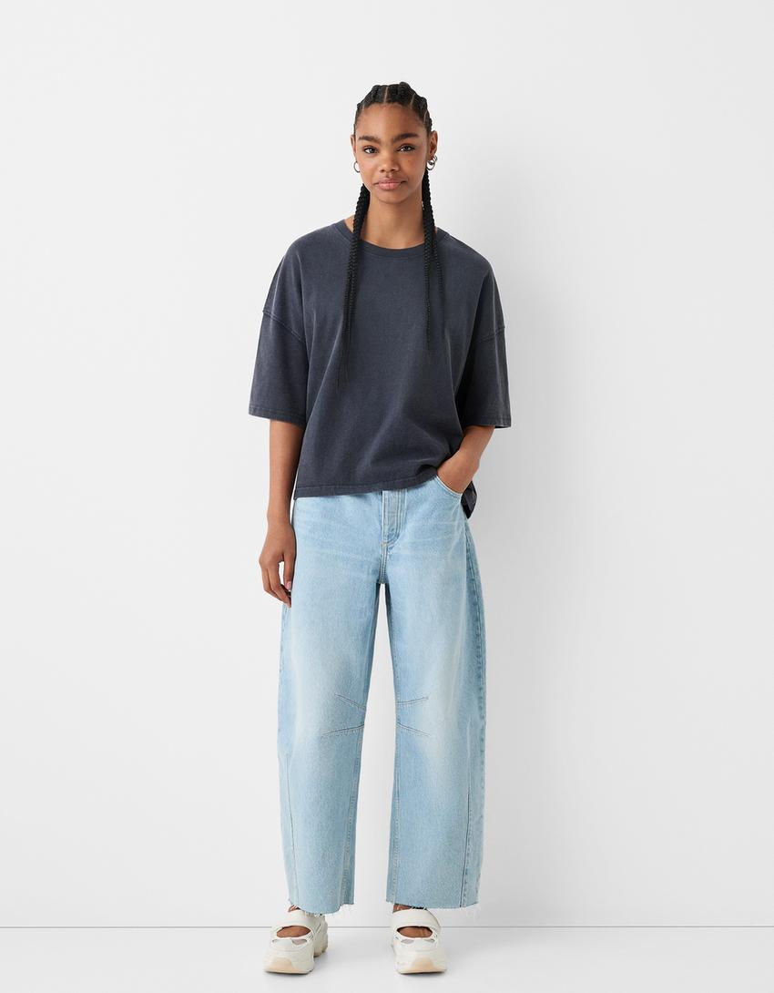 Boxy-fit short sleeve T-shirt-Grey-3