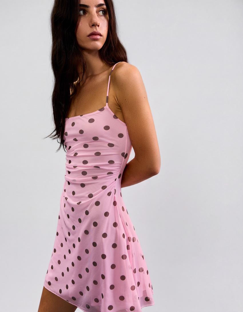 Robe mini bretelles tulle-Rose