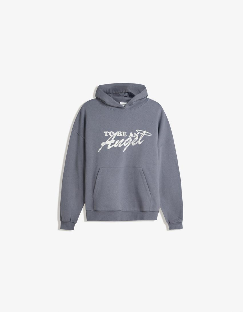Hoodie med tryck-Mörkgrå-3