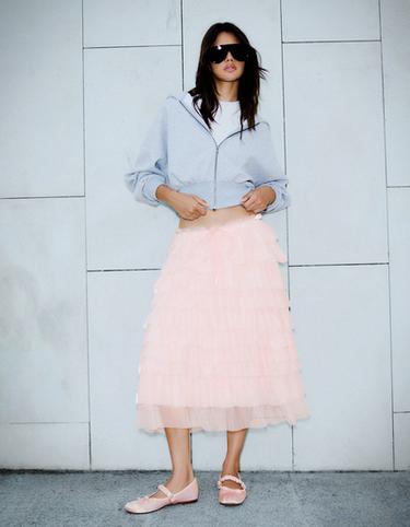 Layered tulle midi skirt — Orange 1
