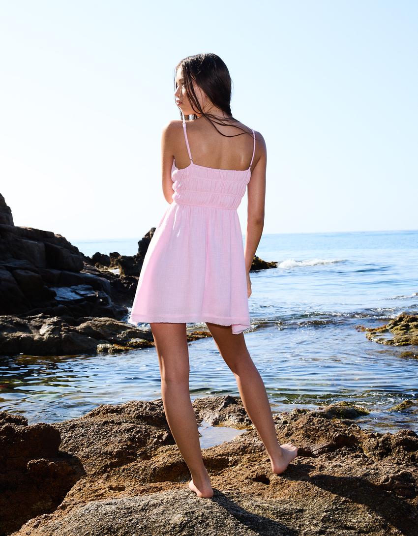Rustieke mini-jurk met volants-Roos