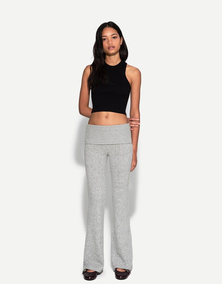 Pantalon flare taille retroussée soft touch