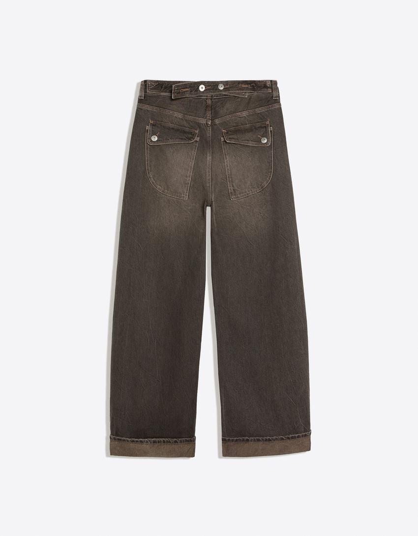 Jeans balloon hebilla trasera rotos-Negro