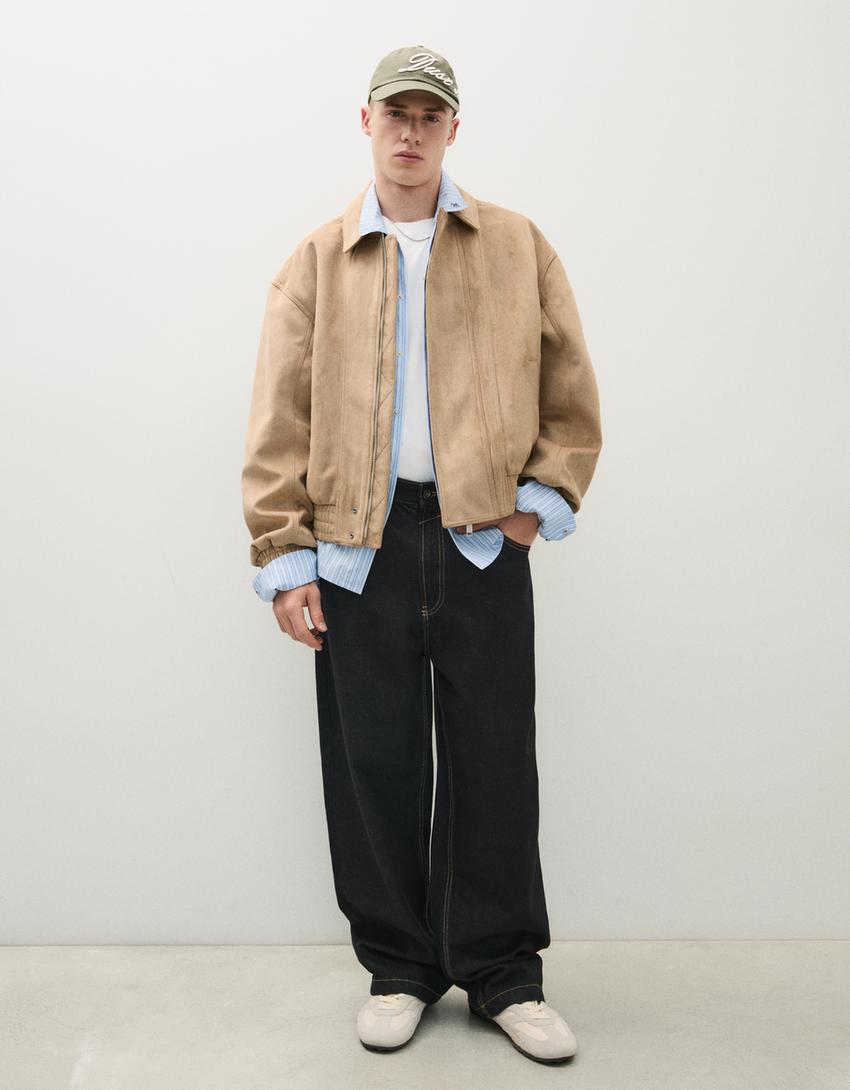 Jaqueta faux suede-Bege
