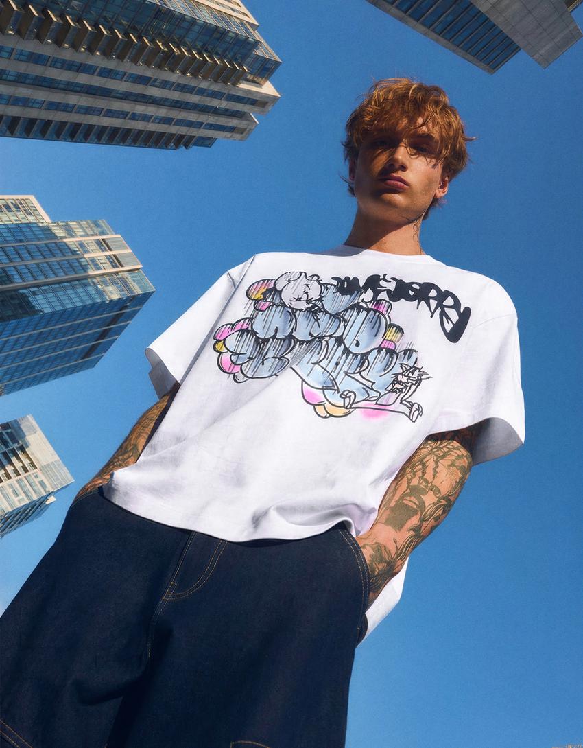 Camiseta manga corta Tom & Jerry-Blanco