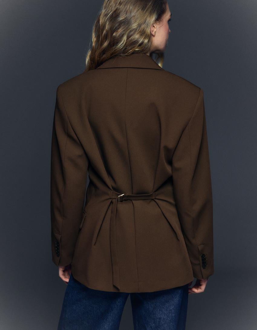 Blazer with back buckle-Brown