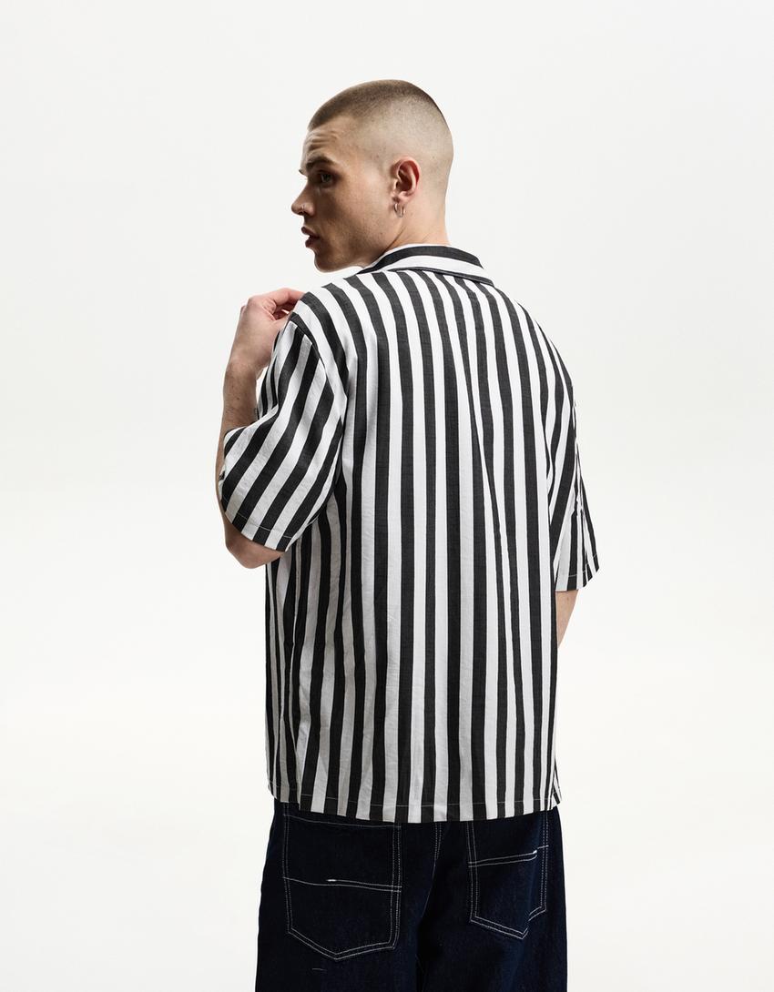 Chemise manches courtes relaxed fit-Blanc / Noir