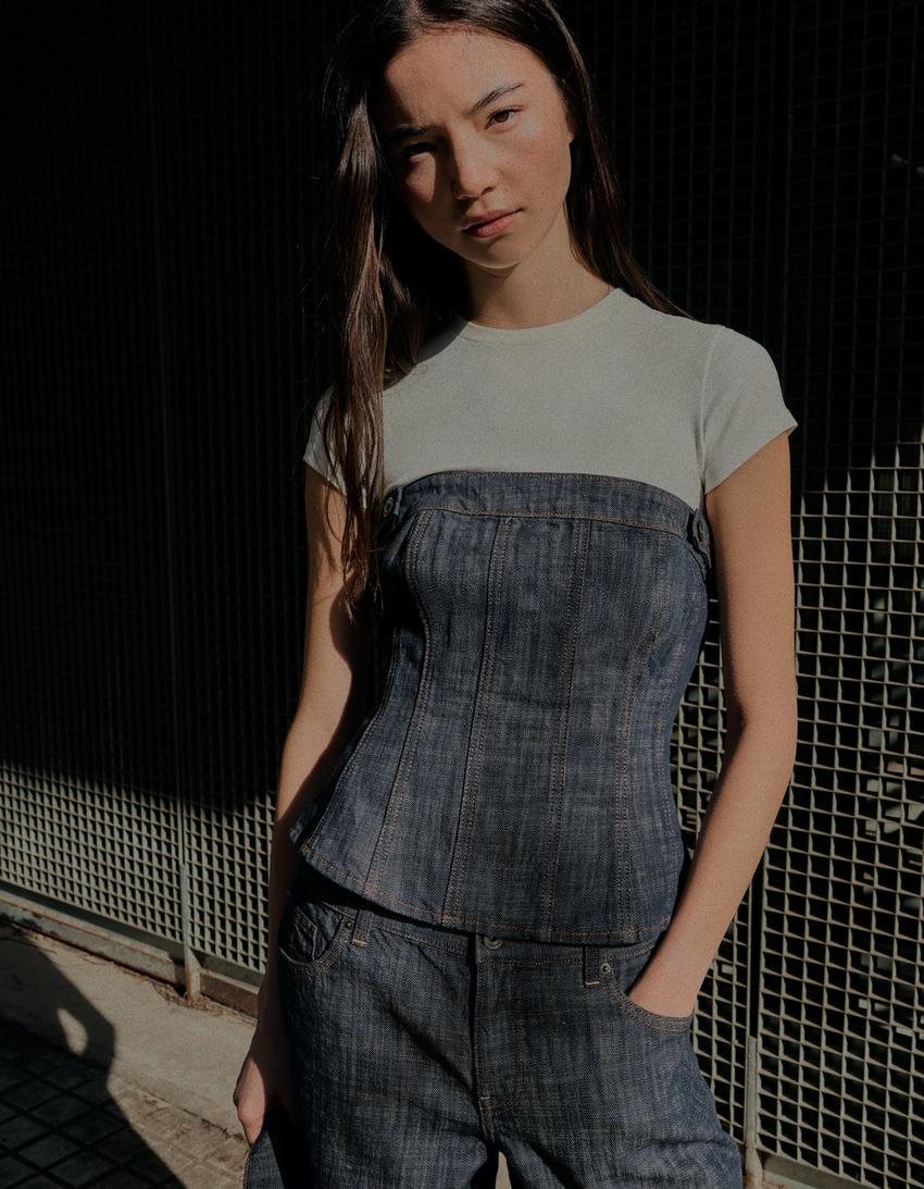 Teksturēts džinsa tops-Zils