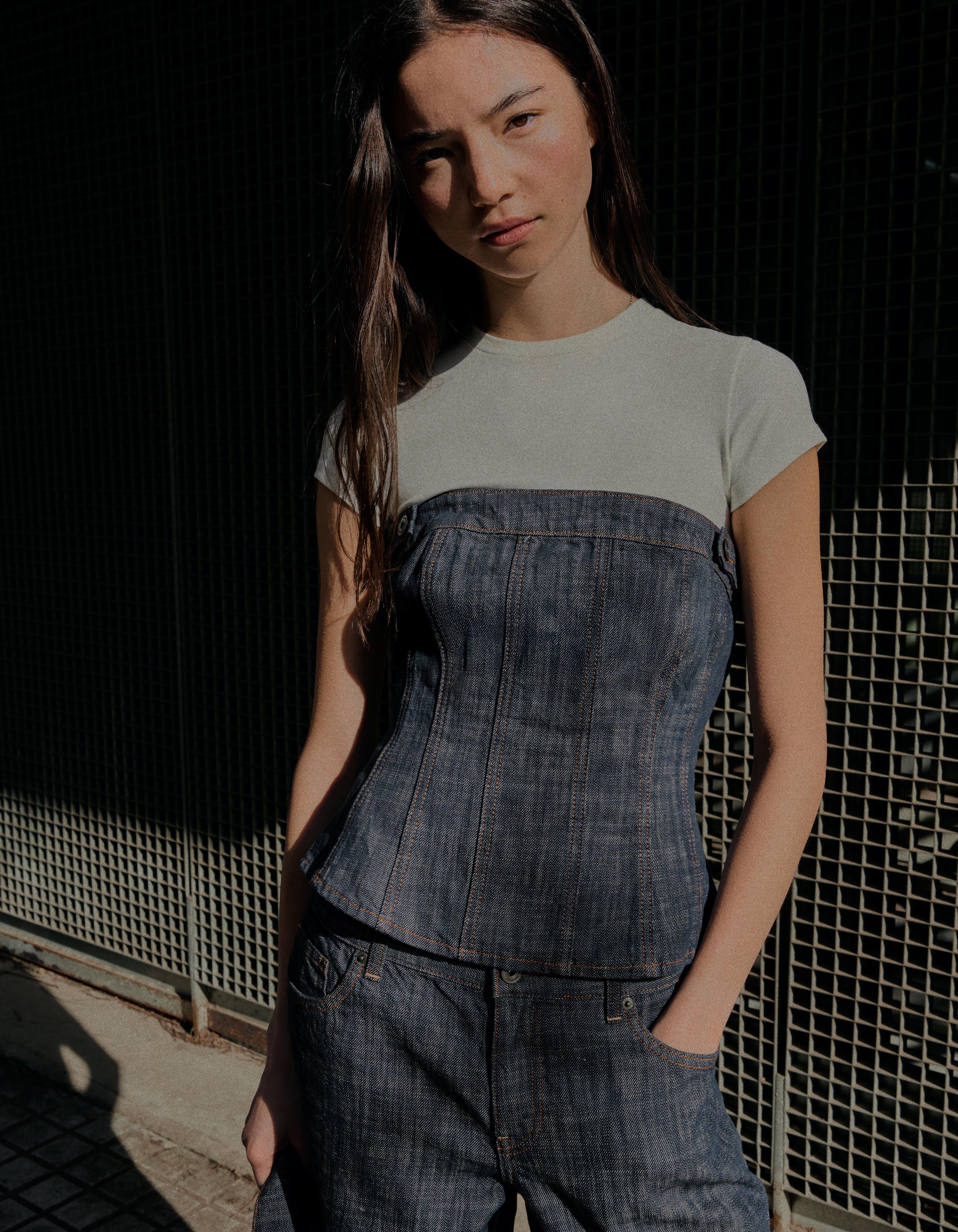 Dokulu denim top - Görsel 18