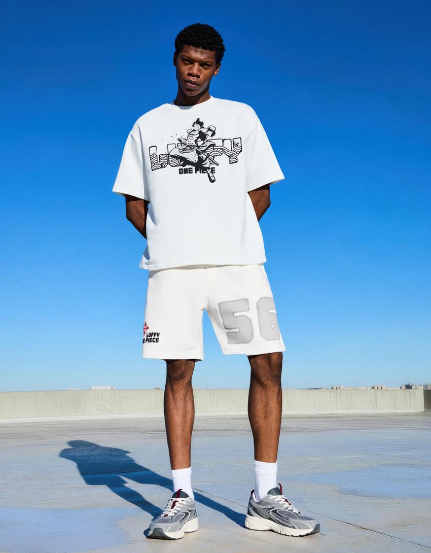 One Piece sweatshirt print Bermuda shorts-Off white
