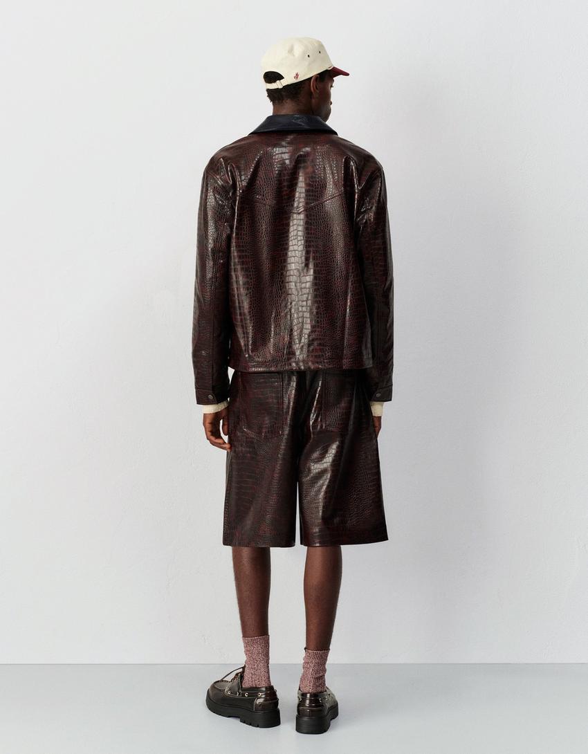 Leather effect jacket-Brown
