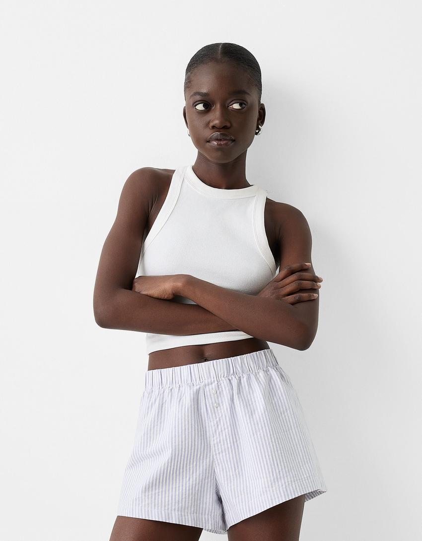 Short rayé-Bleu clair-0