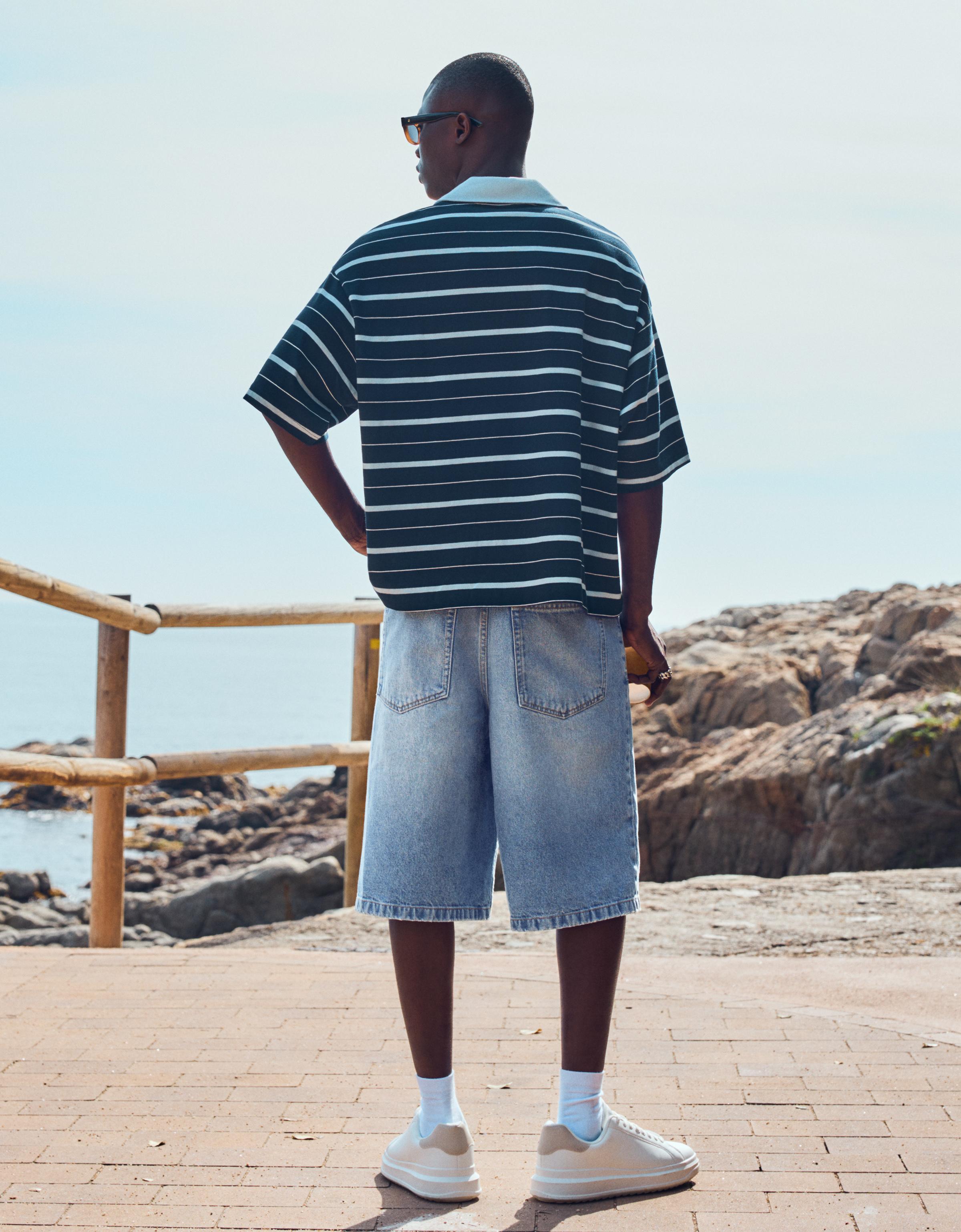 Baggy fit denim bermuda - Görsel 12