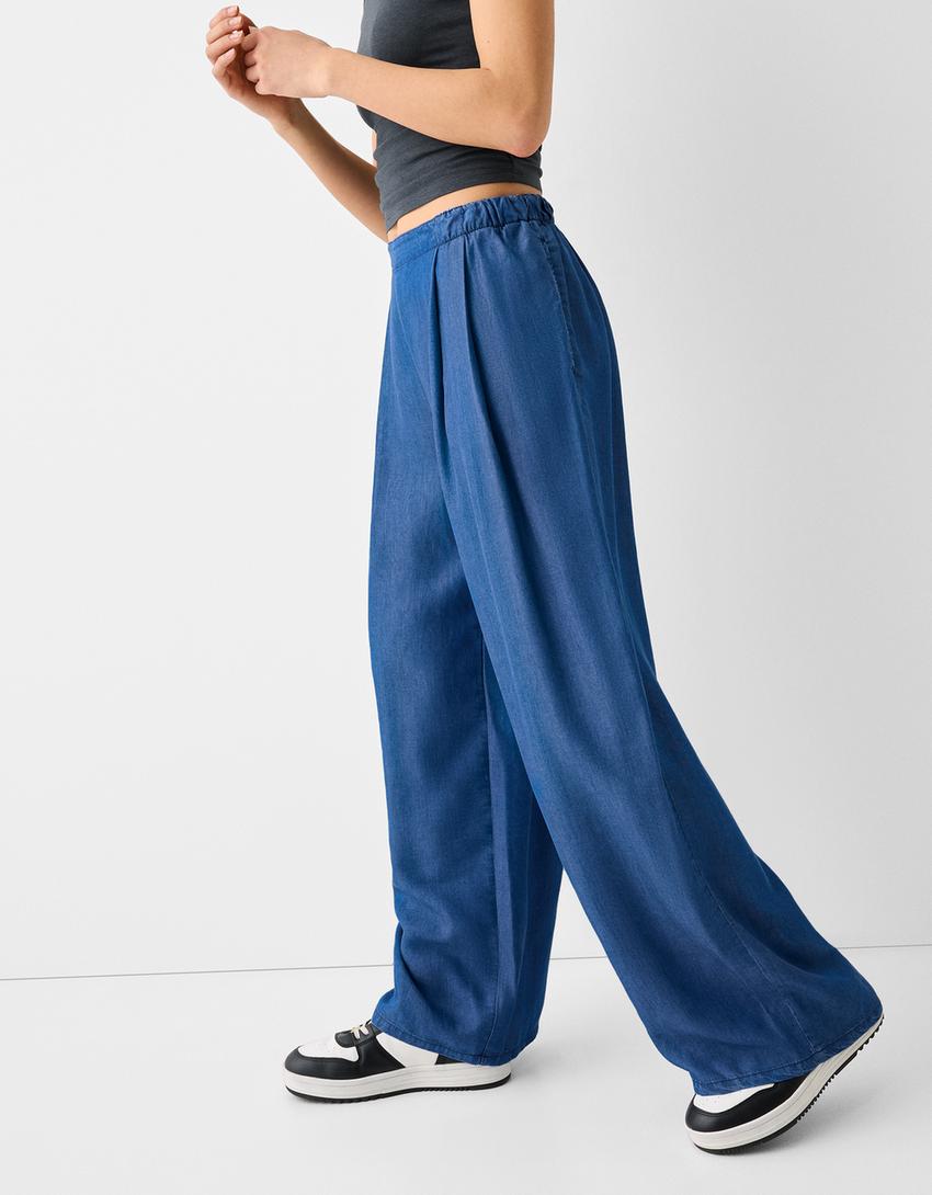 Lyocell culotte jeans-Blue-3