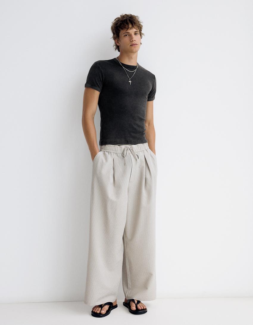 T-shirt côtelé slim fit-Gris