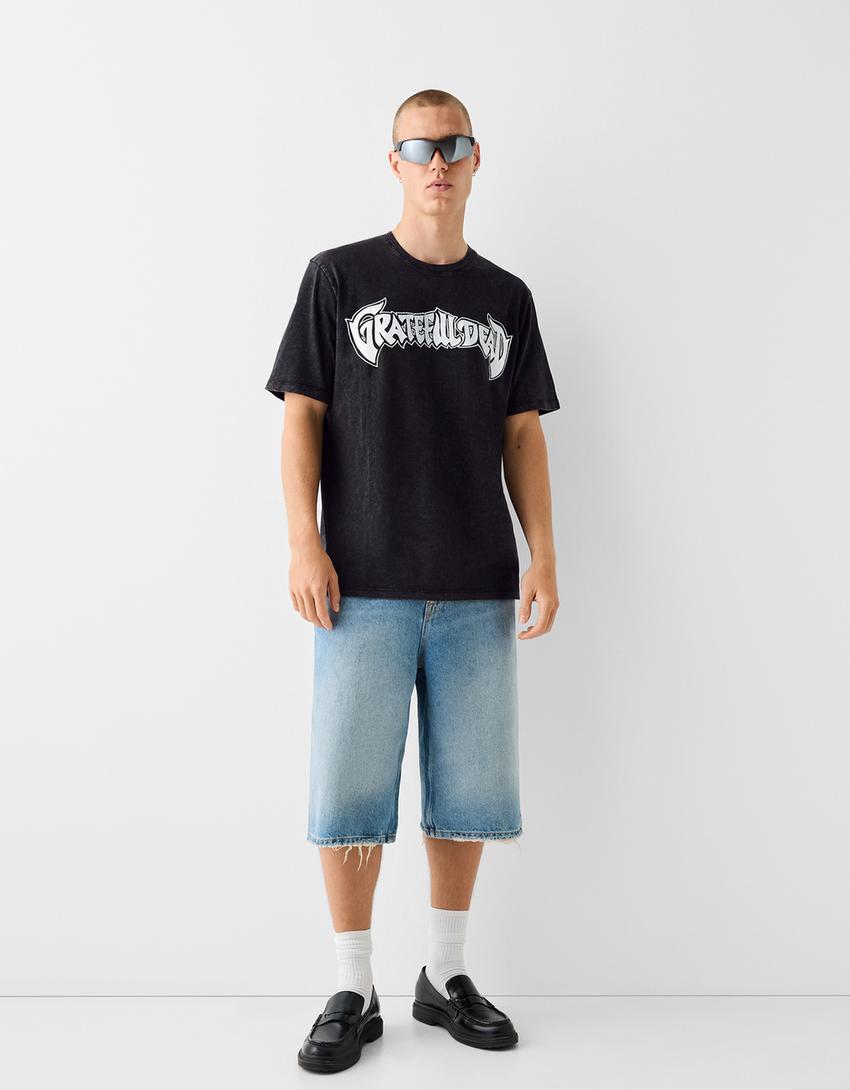 T-shirt Grateful Dead manga curta lavada-Preto-3