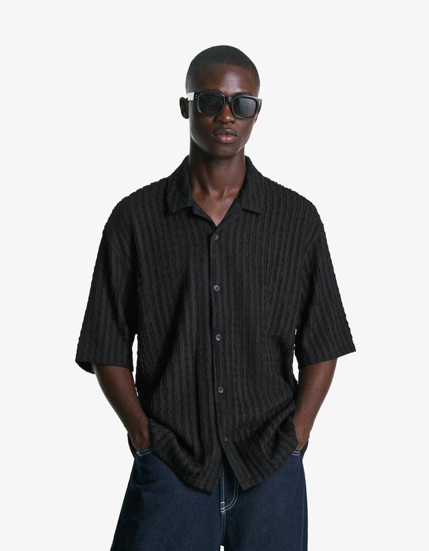 Camisa manga corta rústica-Negro-5