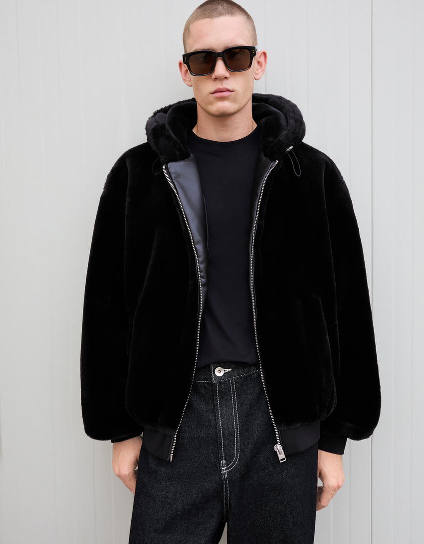 Hooded Faux Fur Jacket Men Bershka hooded-faux-fur-jacket-men-bershka