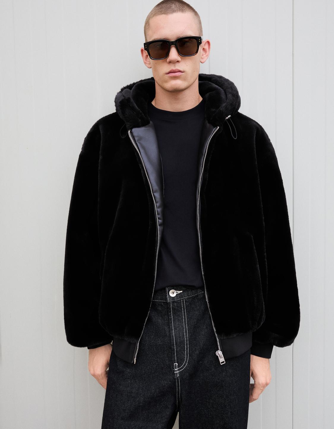 Hooded faux fur jacket
