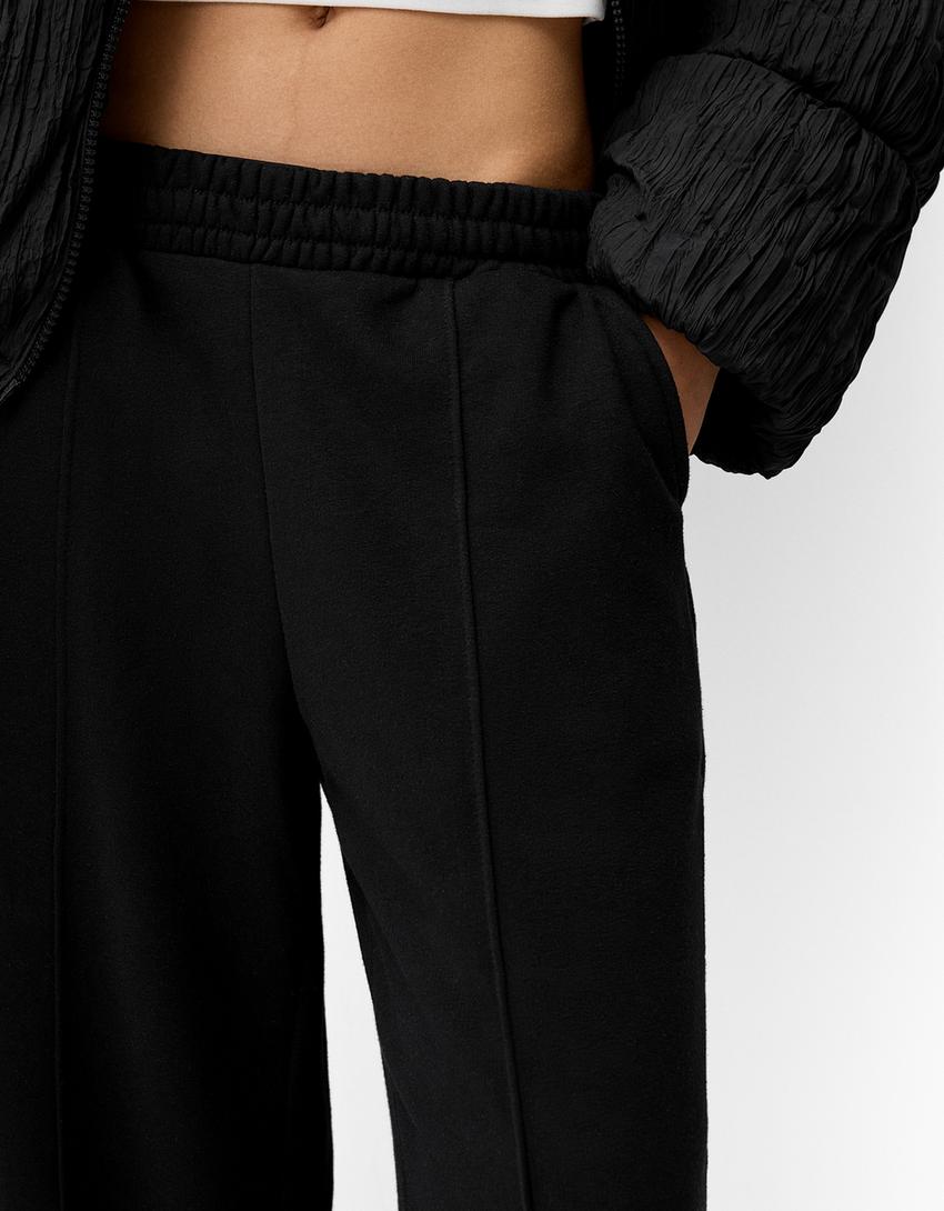 Παντελόνι φλις wide leg-Μαύρο-4