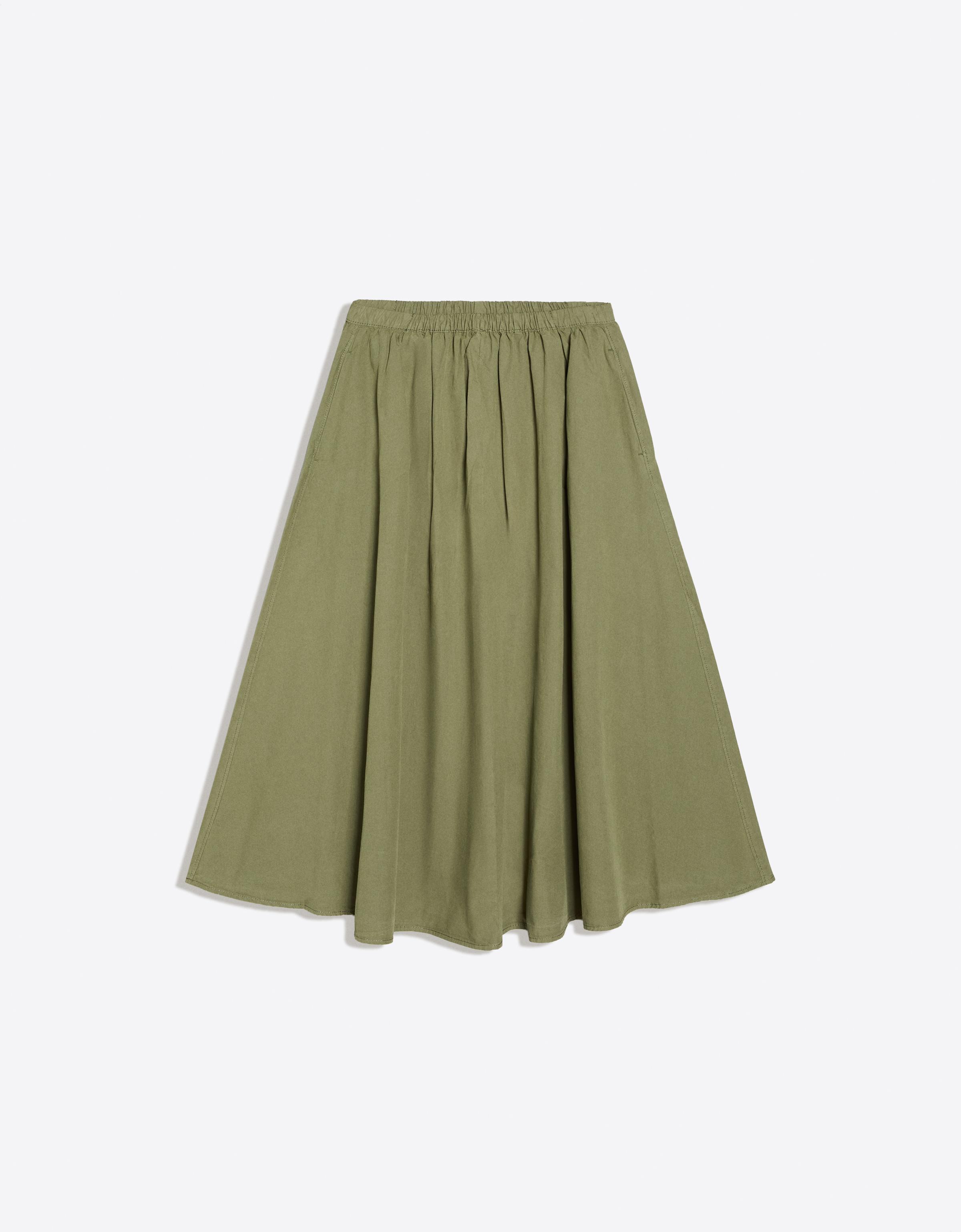 Elasticated waist midi skirt — Khaki
