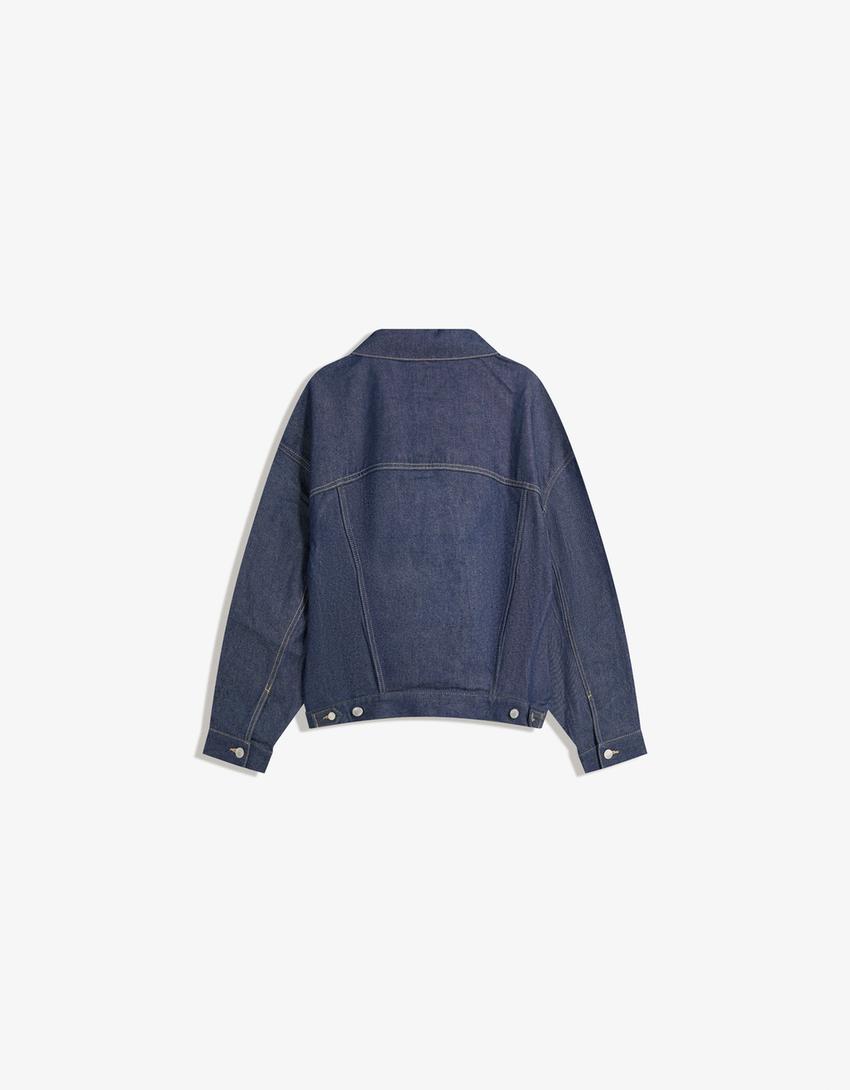 Oversize Jeansjacke-Marinenblau-5