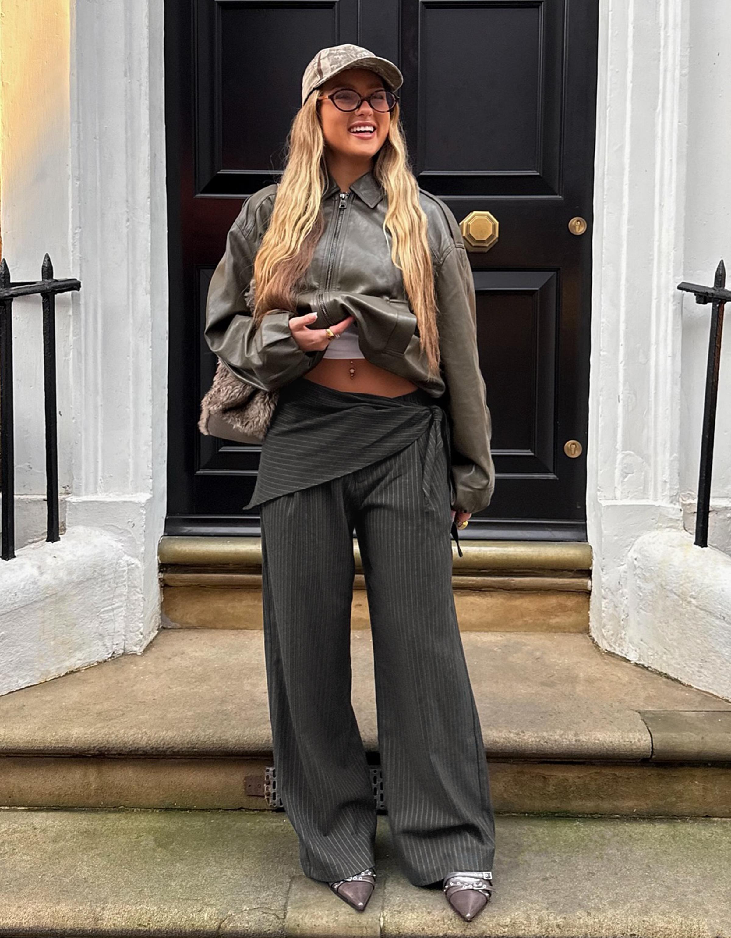 Darted trousers with scarf print scarf
