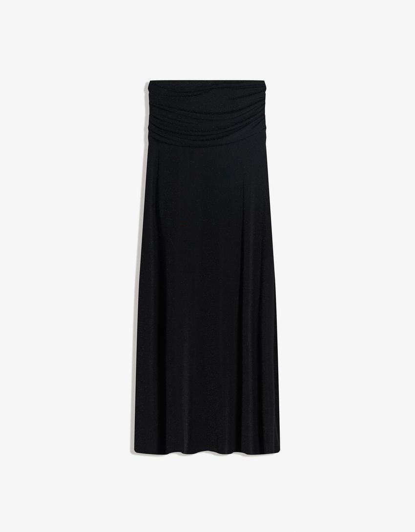 Textured shimmery midi skirt-Black