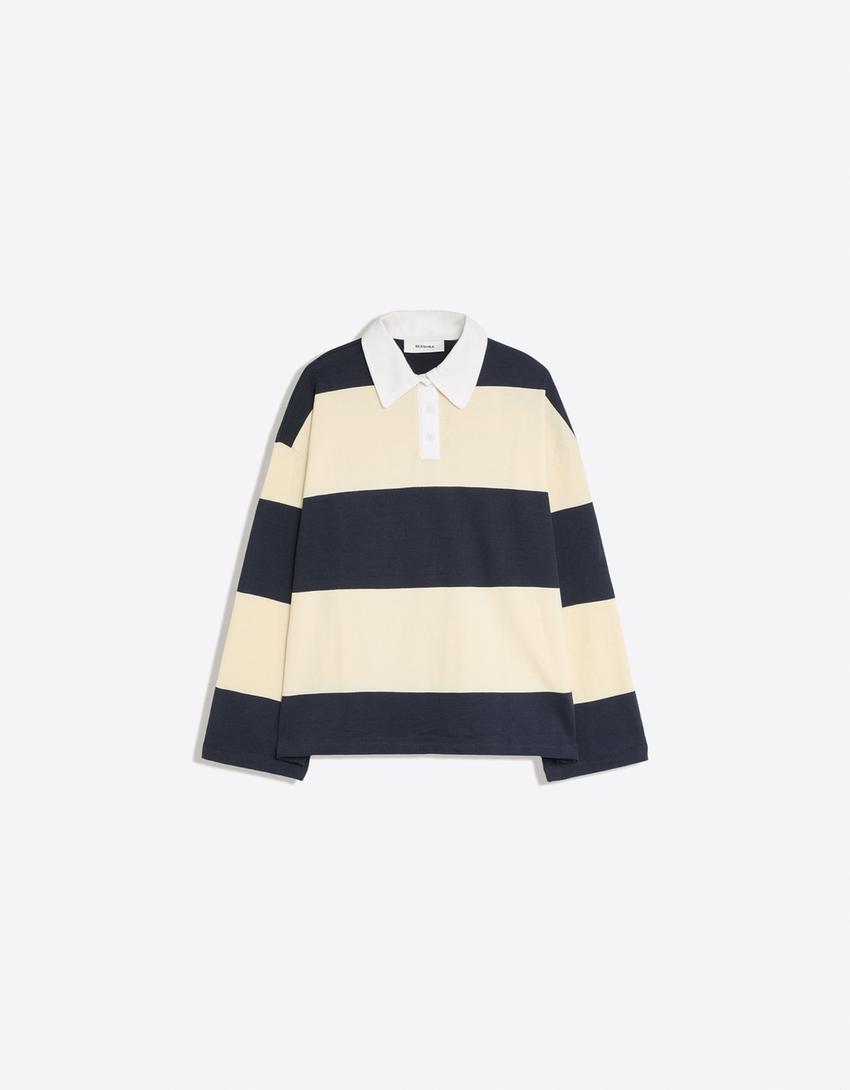 Striped long-sleeve polo shirt-Yellow