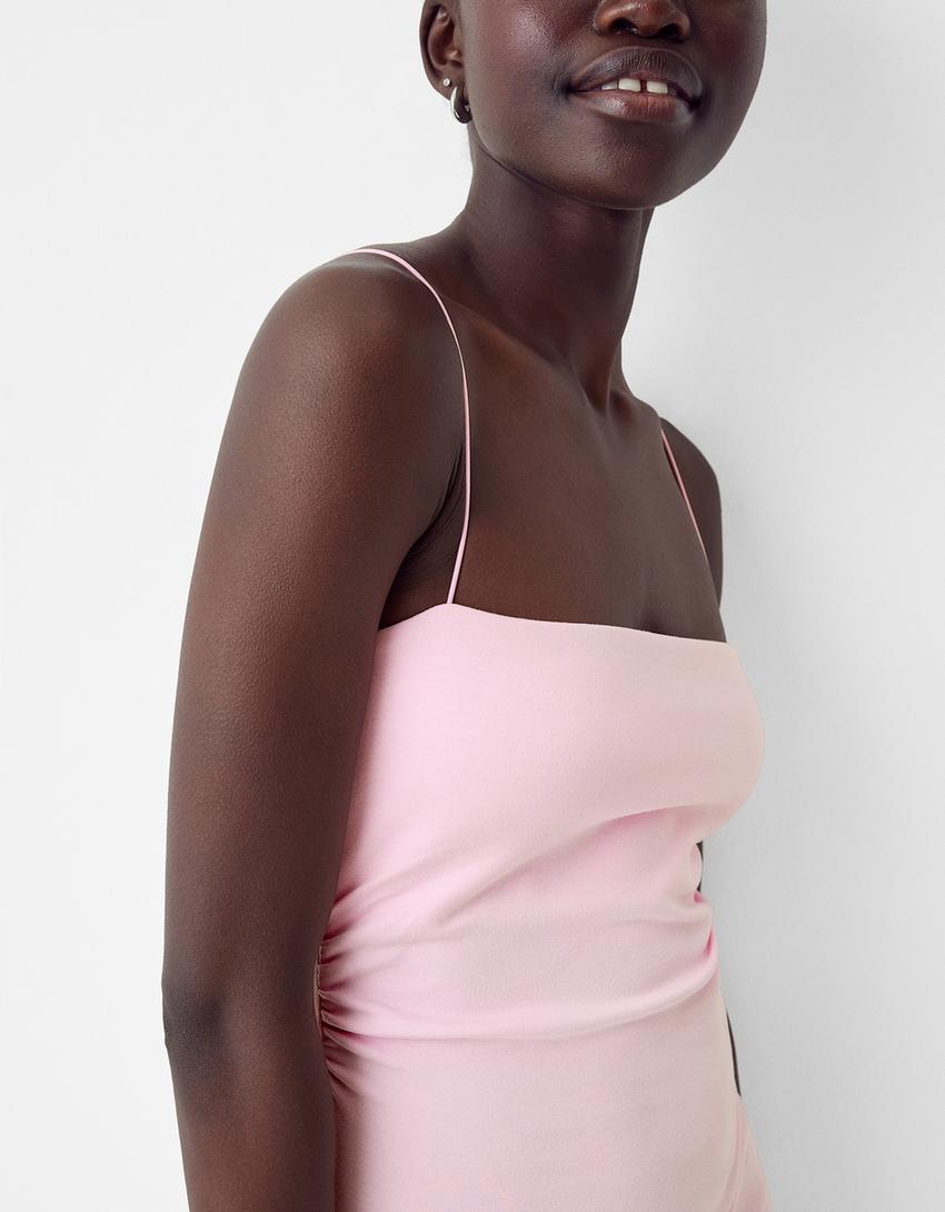 Robe midi bretelles maille milano-Rose-3