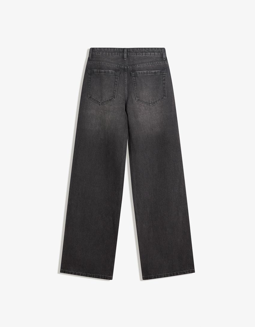 Straight jeans with rhinestone details-Black-5
