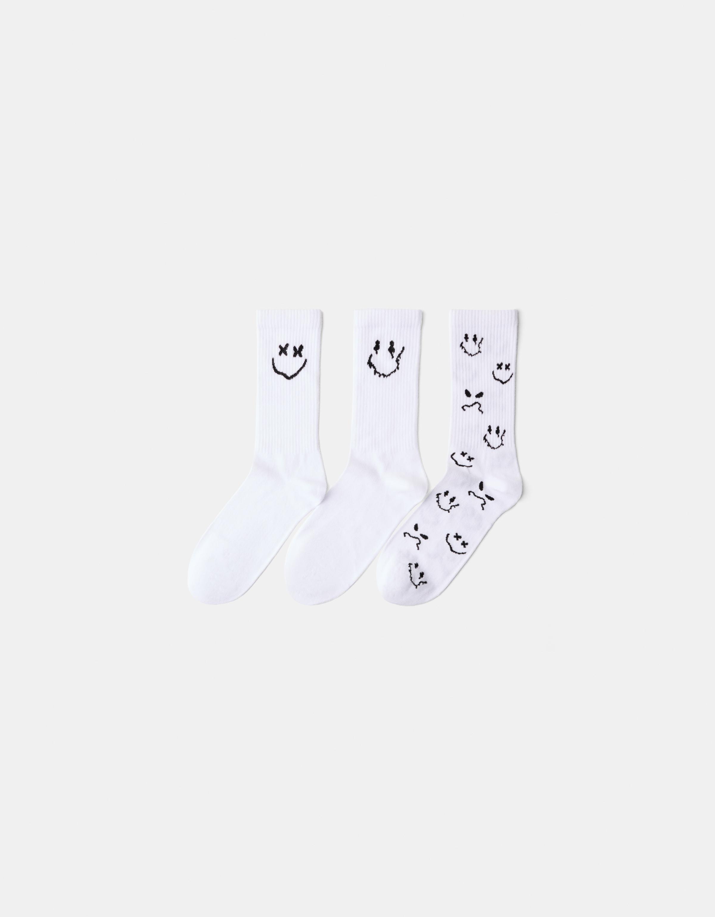 Bershka 3er-Pack Socken Mit Smile-Print Herren Weiss