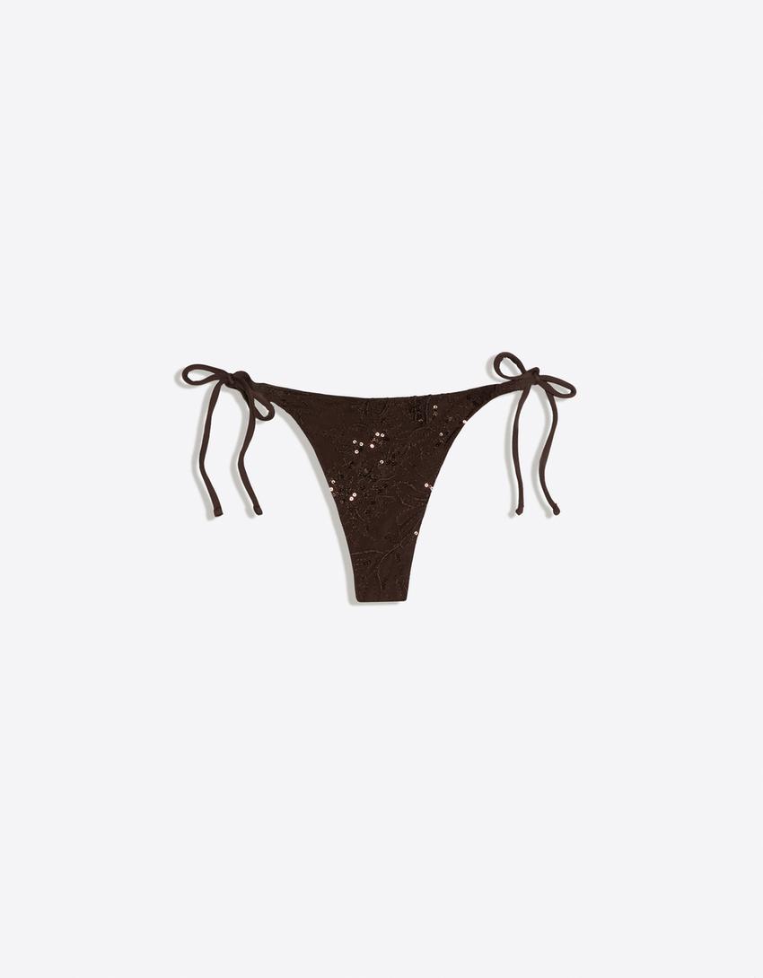 Sequinned bikini bottoms-Brown