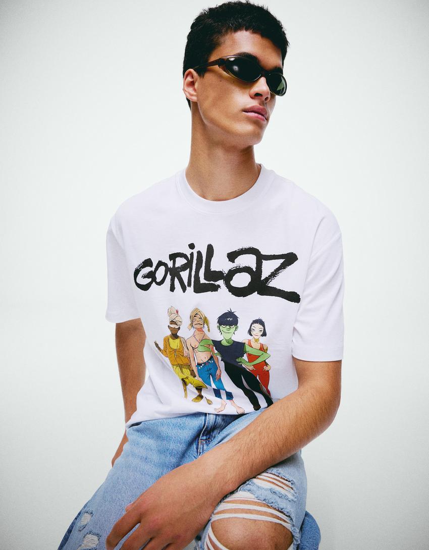 T-shirt relaxed fit imprimé GORILLAZ-Blanc cassé