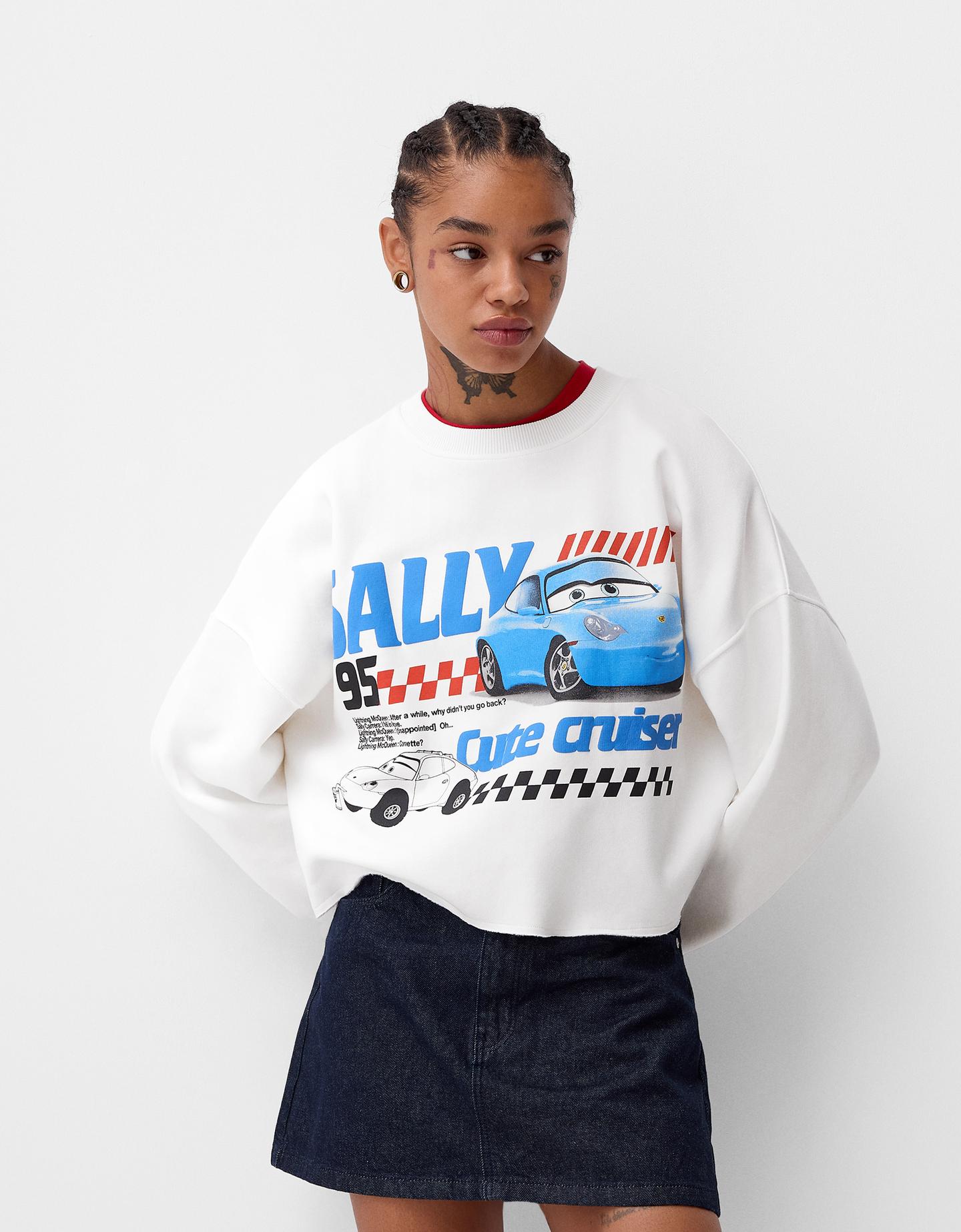 Bershka Sudadera Cars Cropped Mujer S Blanco