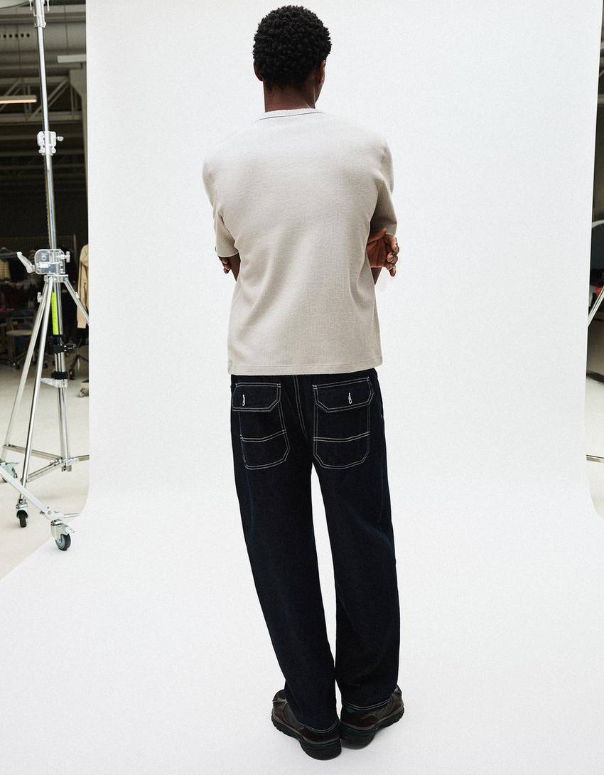 Textured short sleeve T-shirt-Stone