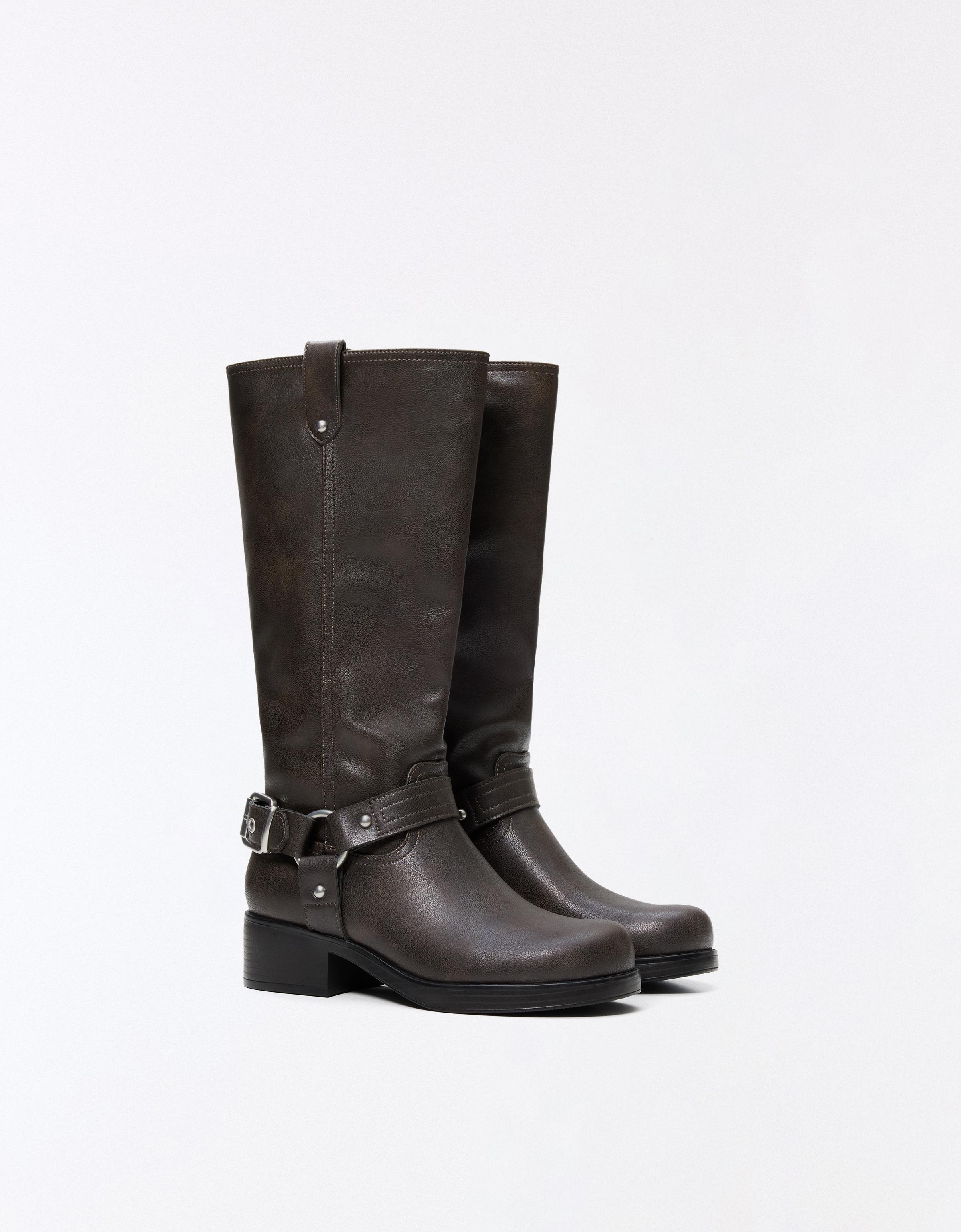 Bershka Bota Biker Hebilla Mujer Marrón