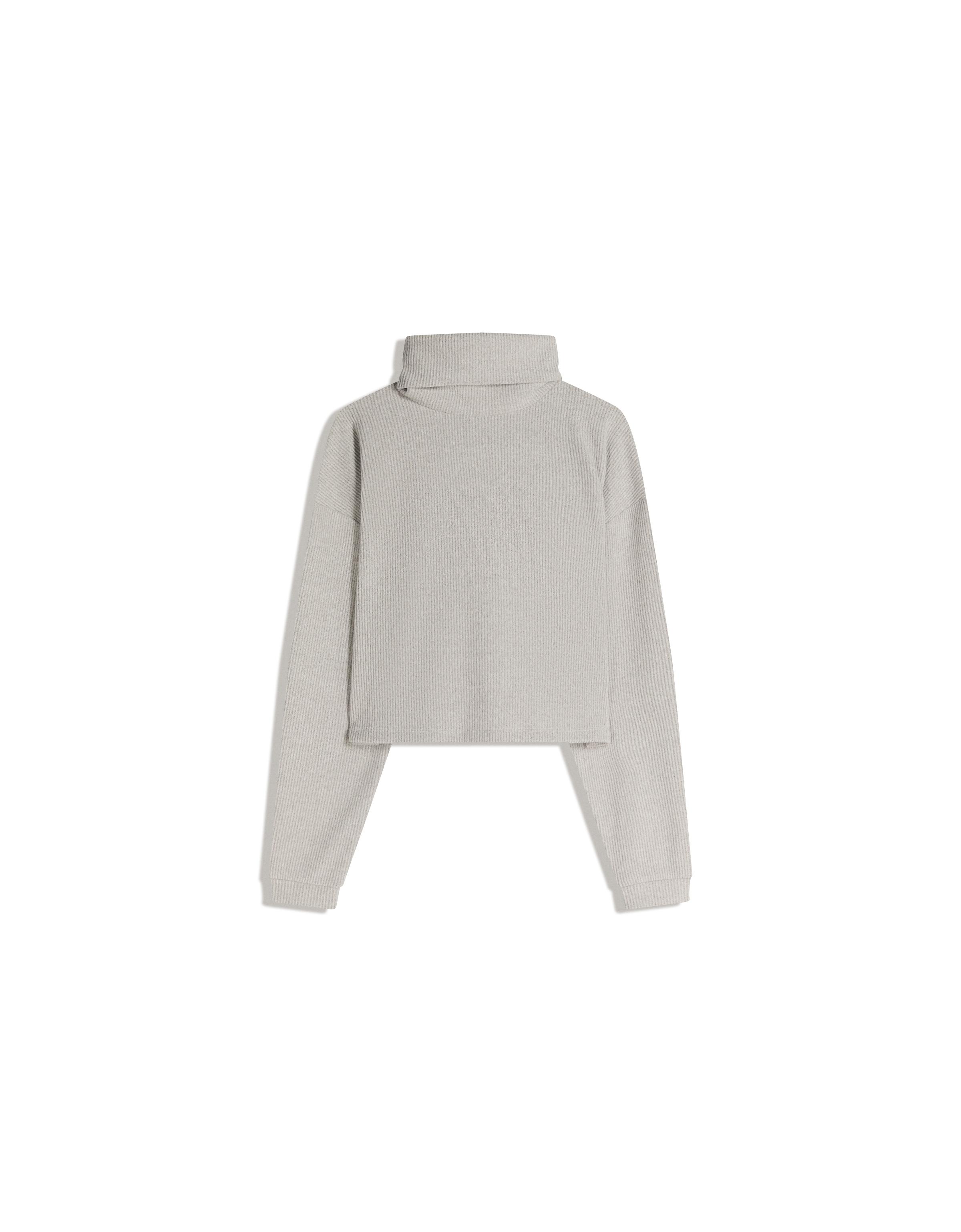 High neck ribbed sweater — Sand