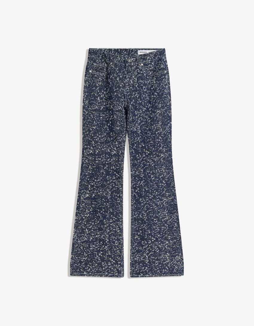 Jeans baggy flare com textura-Marinho