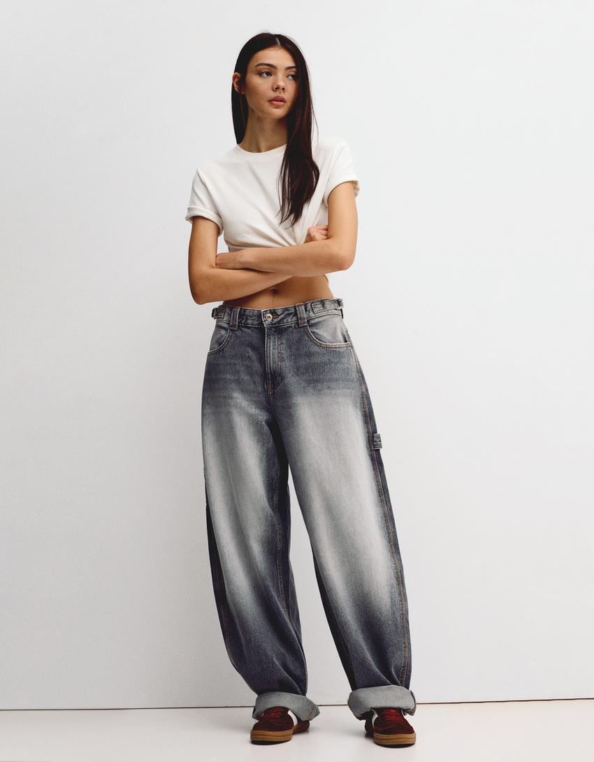 Jean balloon carpenter réglable-Gris-0