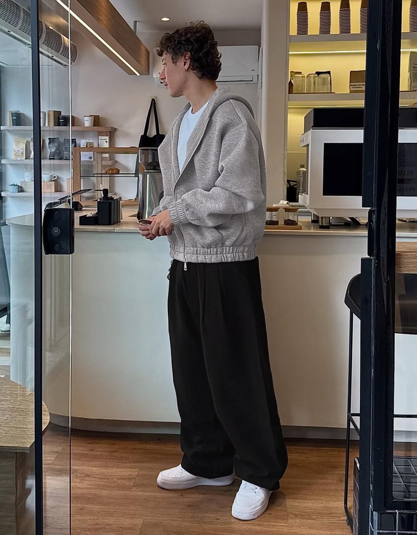 Neoprene effect zip-up hoodie-Grey