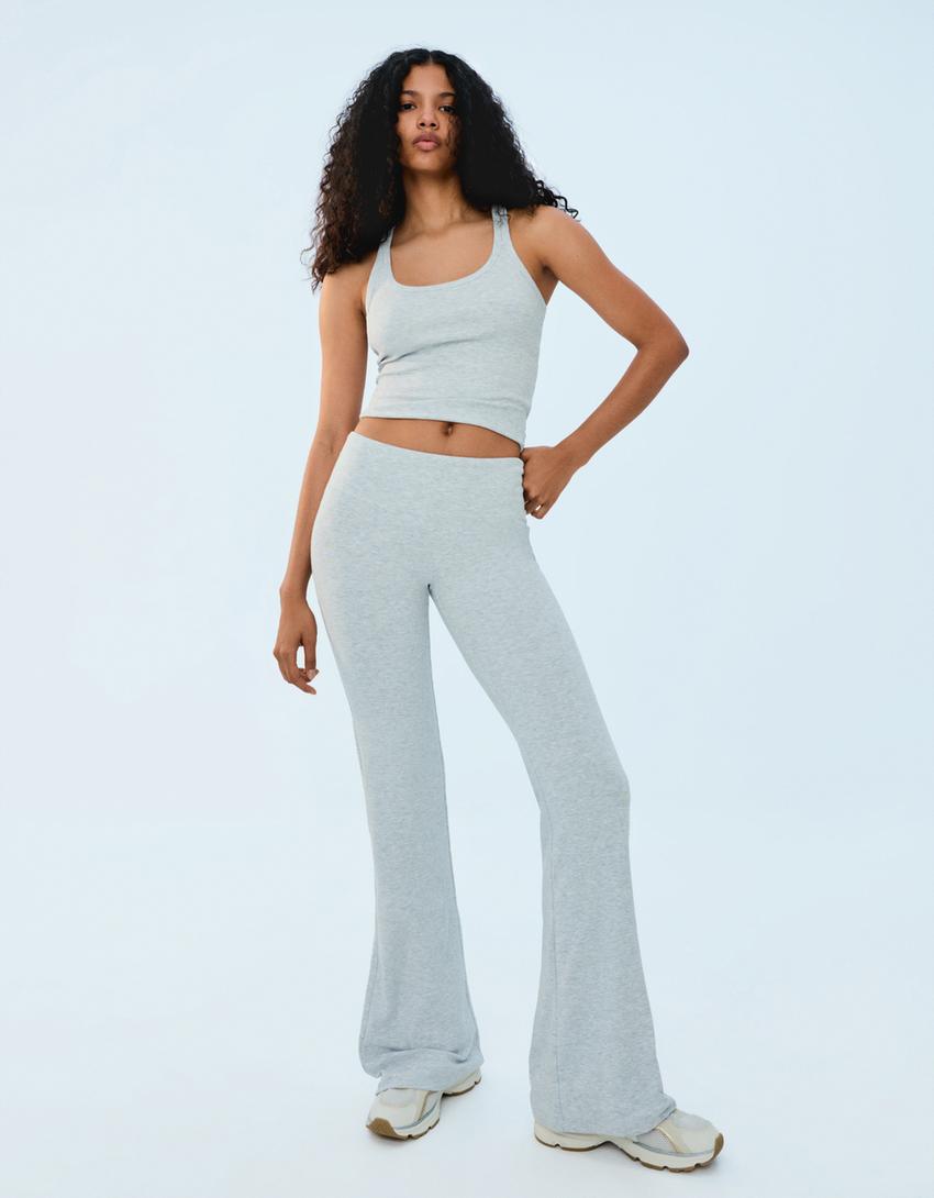 Pantalone sa širokim nogavicama-Siva-0