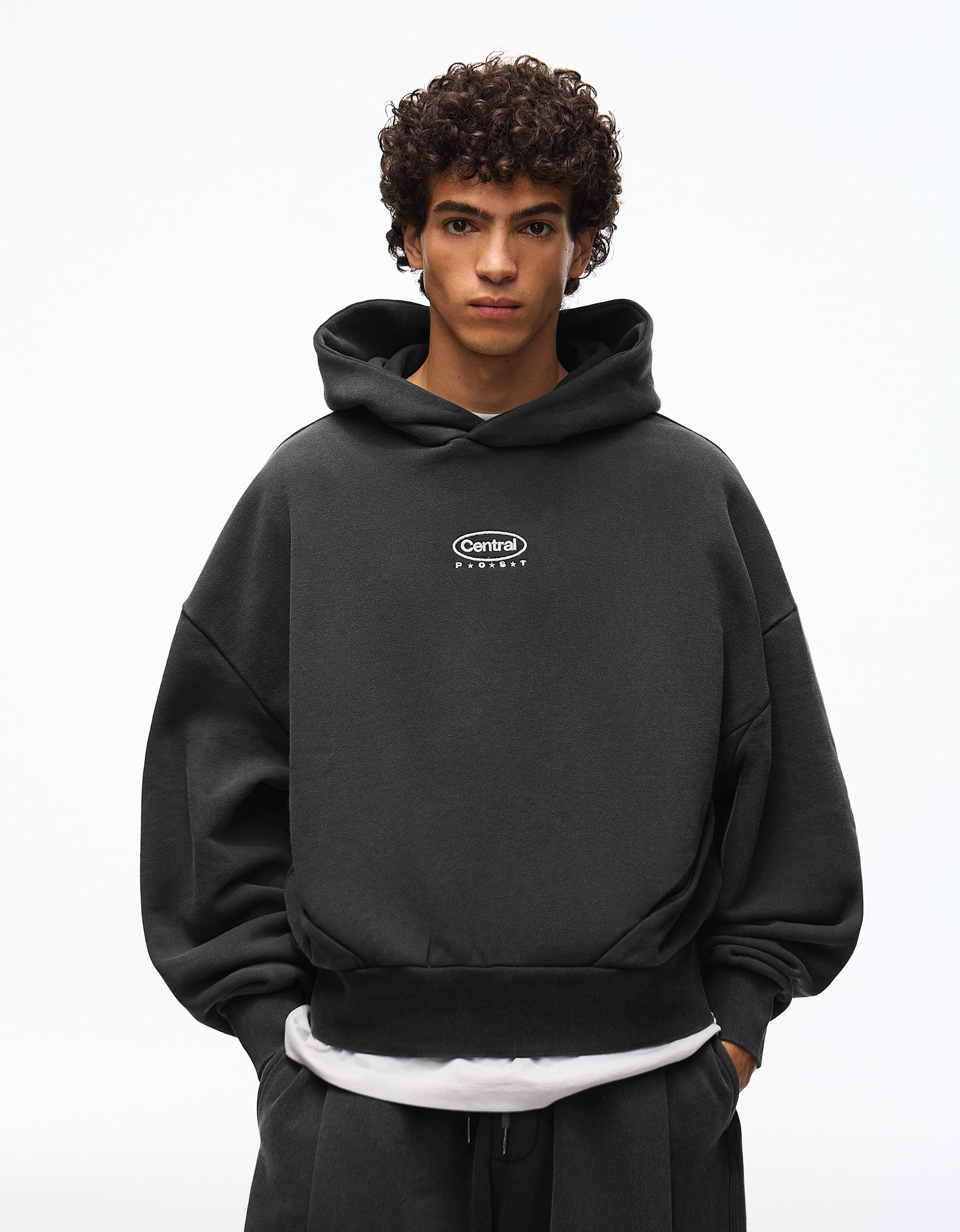 Bershka Sudadera Capucha Efecto Lavado Hombre Gris