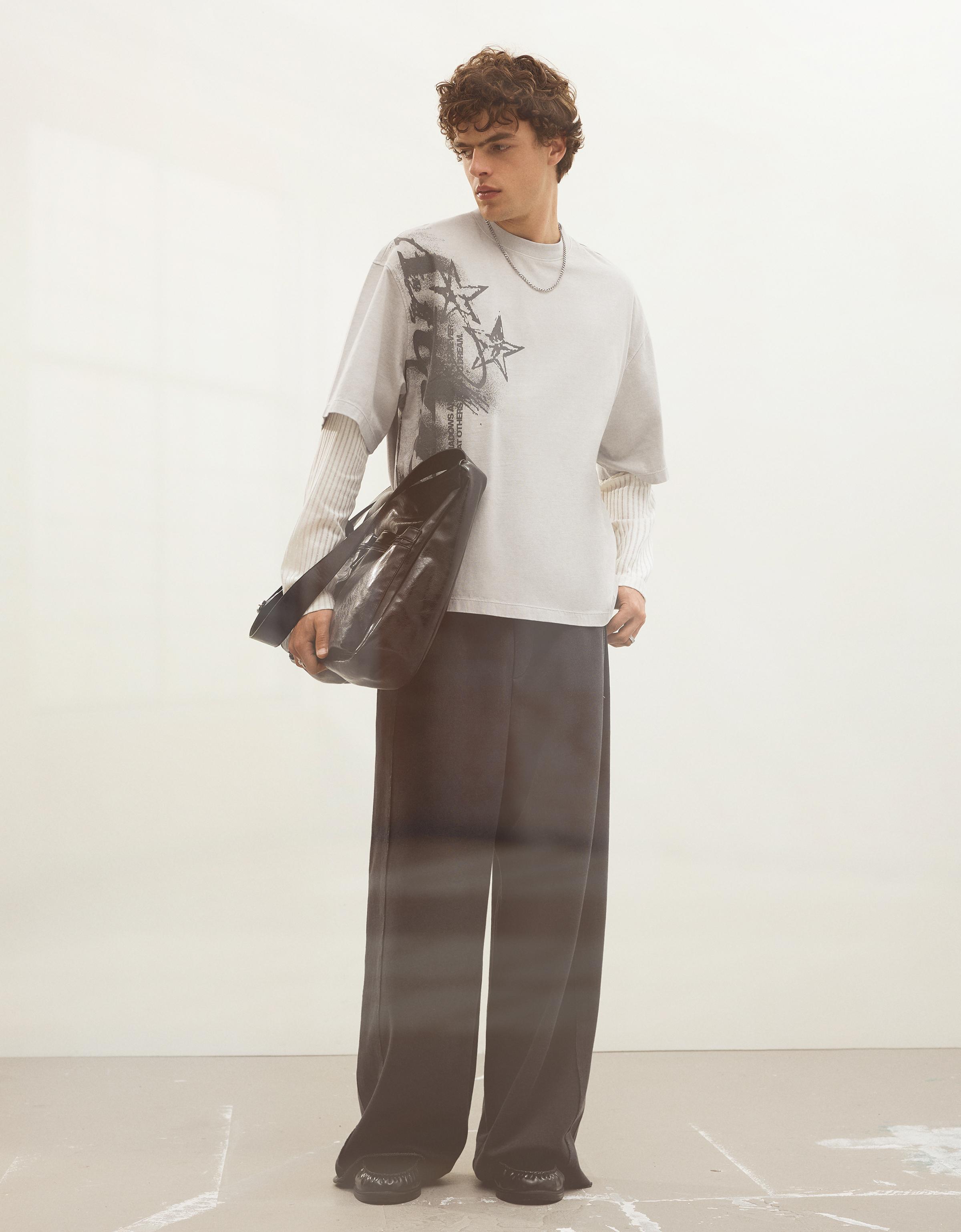Boxy fit print T-shirt — Stone