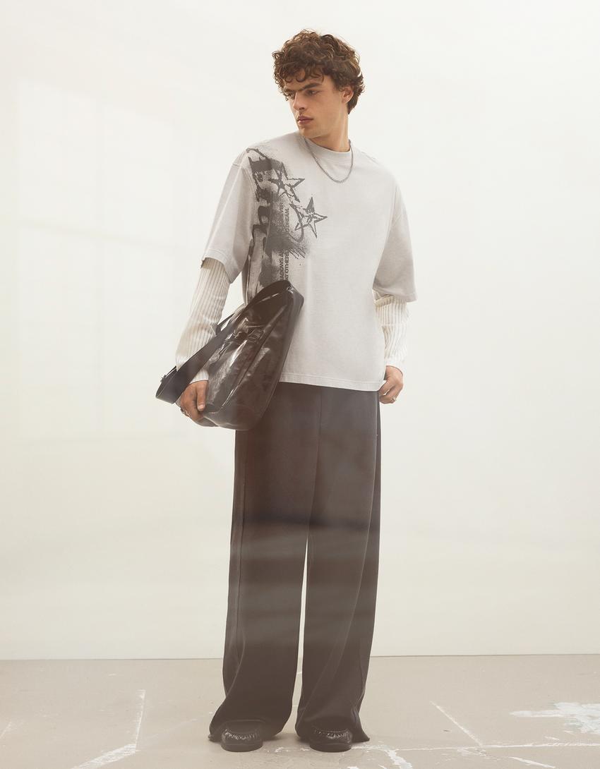 Tričko boxy fit s potiskem-Kamenná