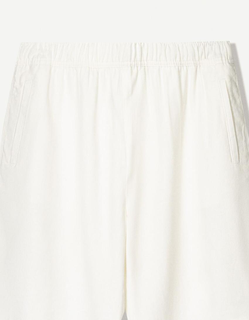 Loose linen blend jogger Bermuda shorts-White-2