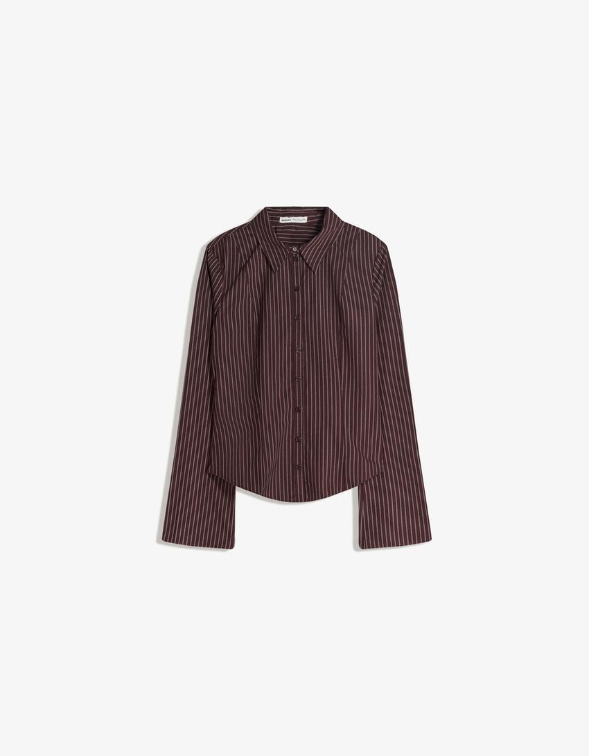 Chemise ajustée à manches cloche-Marron