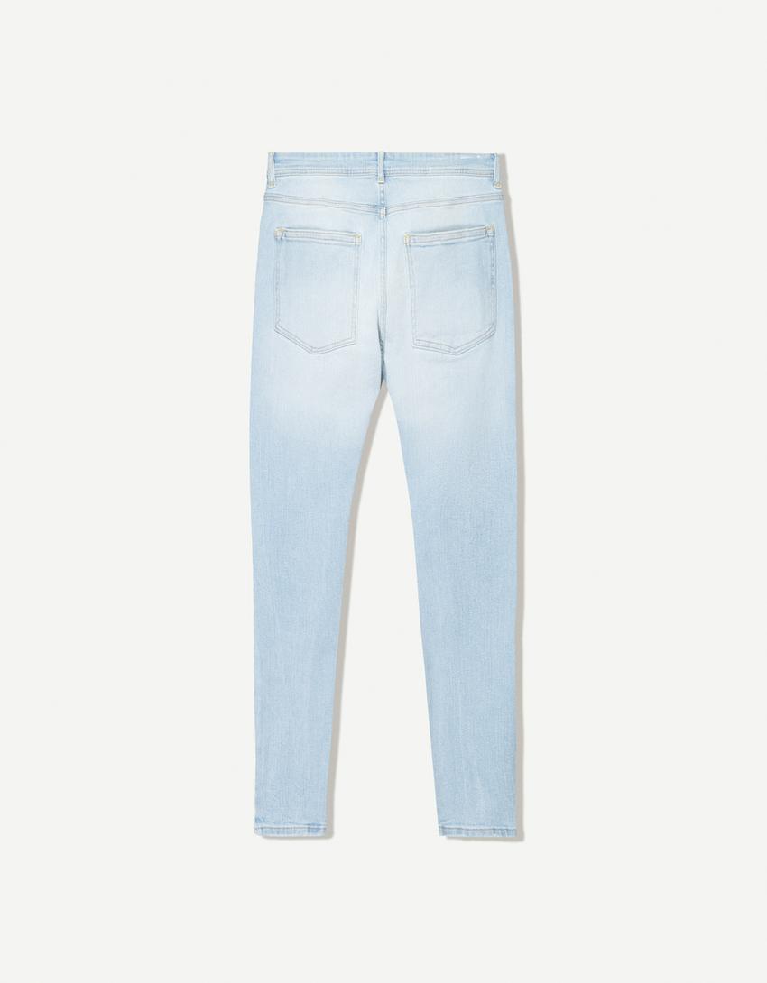 Blugi super skinny fit rupți-Albastru deschis