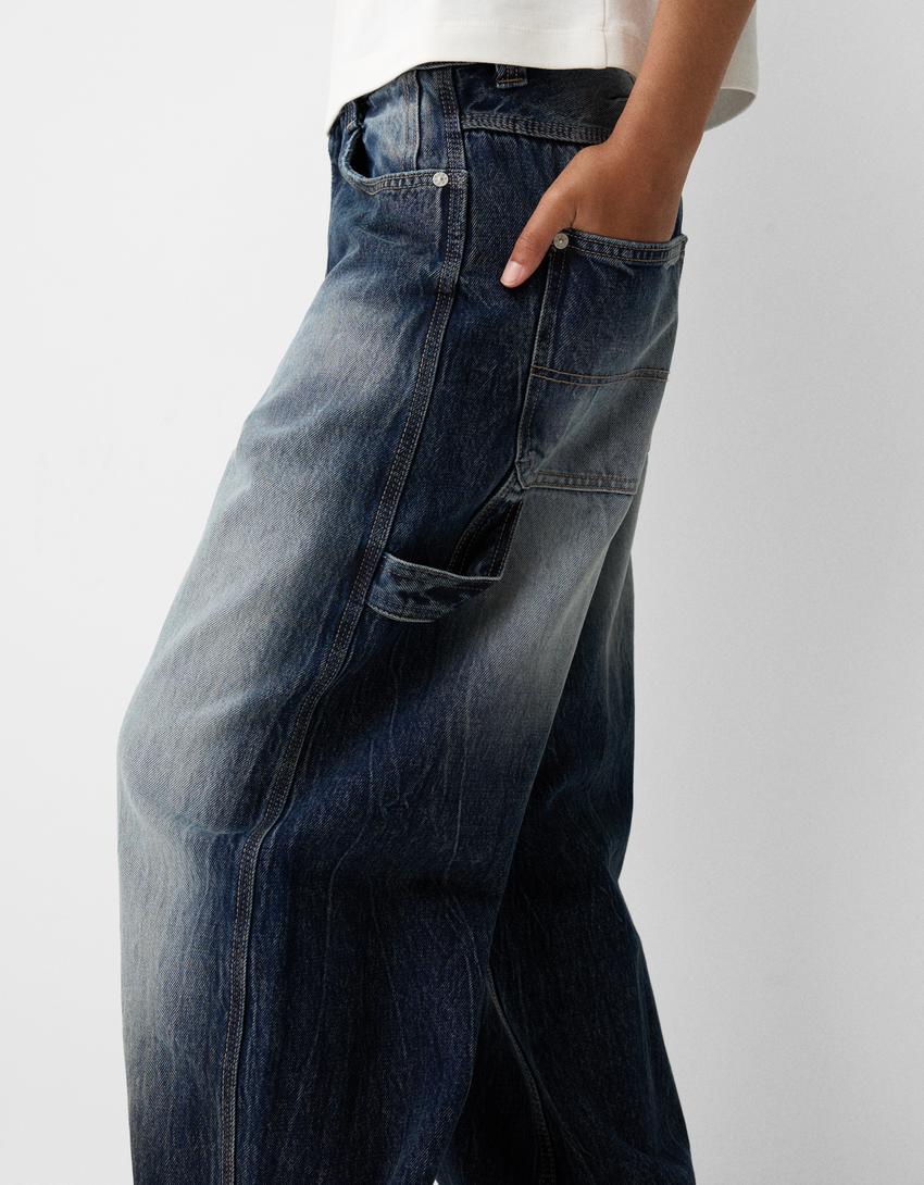 Adjustable balloon fit carpenter jeans-Dark blue