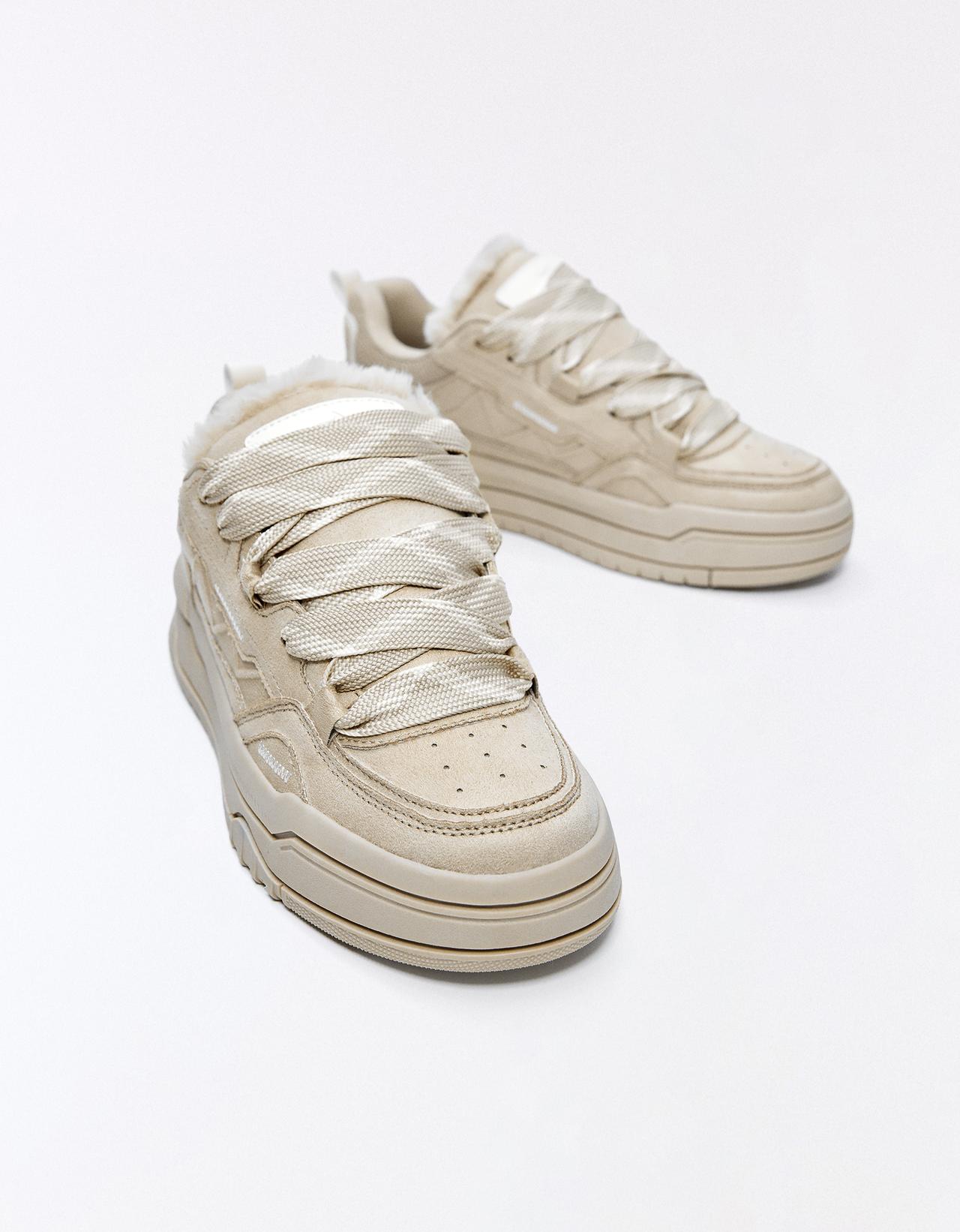 FAUX FUR SKATE TRAINERS — SAND